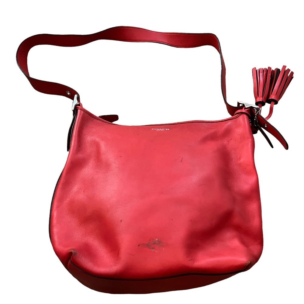 Coach Red Leather Shoulder Zipper Bag Tassel - Picture 3 of 10